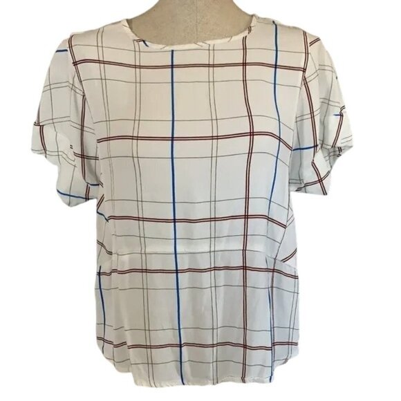 Next UK Short Sleeve Checked Blouse Size UK12/US10 - Picture 1 of 6